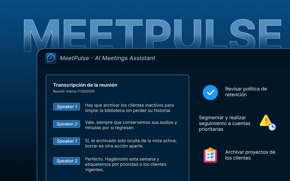 MeetPulse: Transcripción e inteligencia de reuniones sin límites artificiales ni brechas de privacidad