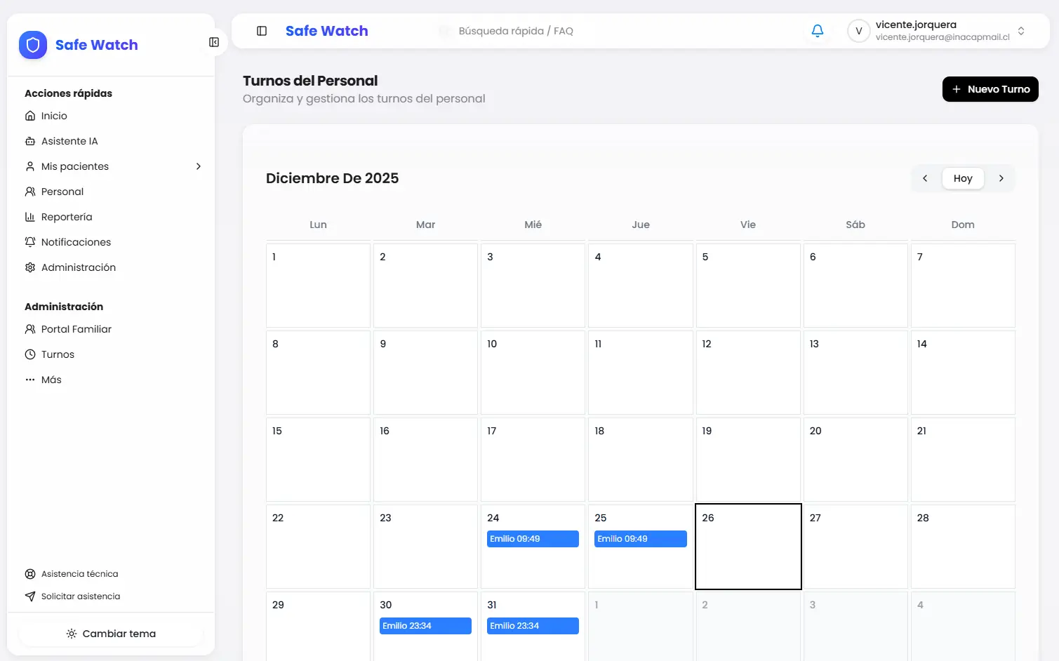 Safewatch turnos del personal